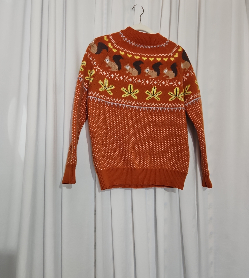 Autumn Woodland Squirrel Fair Isle Knit Sweater - Cozy Fall Cotttagecore - M - Picture 3 of 5